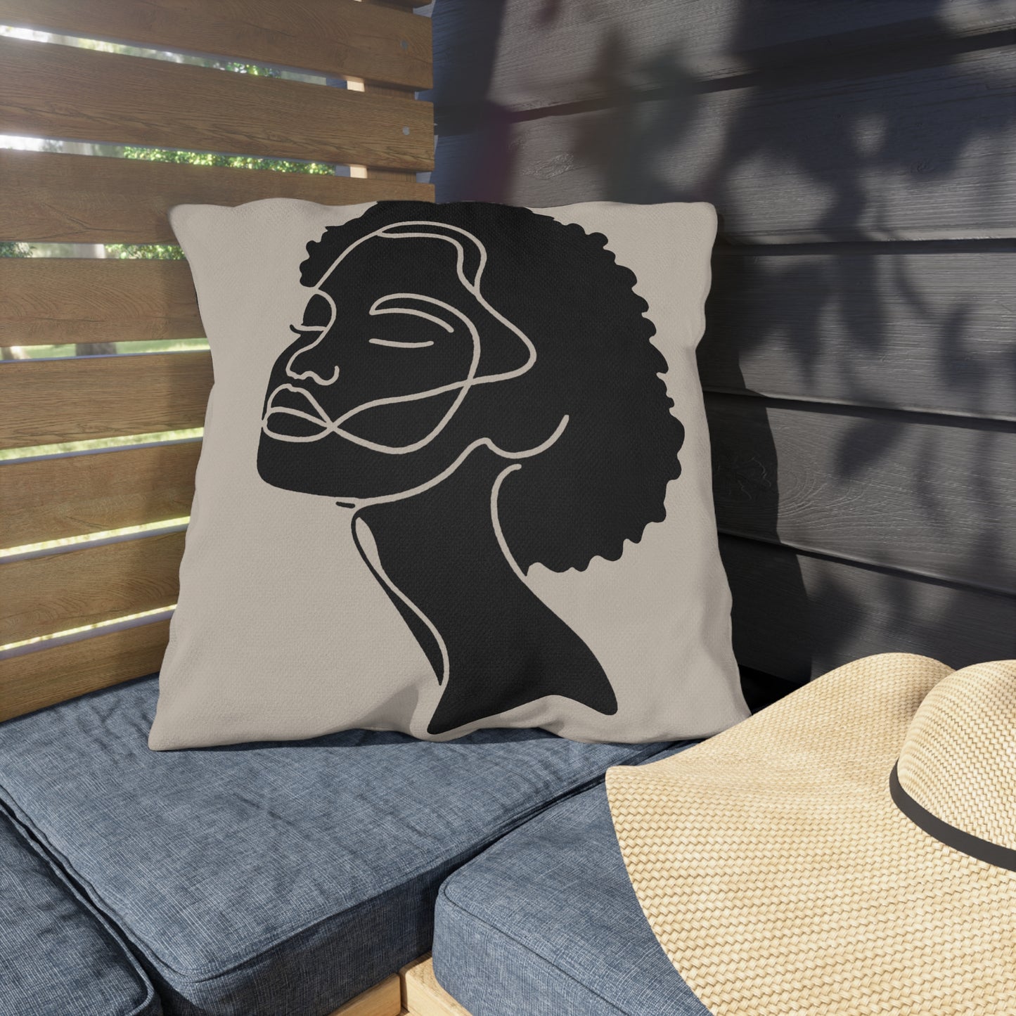 Portrait of Poise Outdoor Pillow - Afro Aura