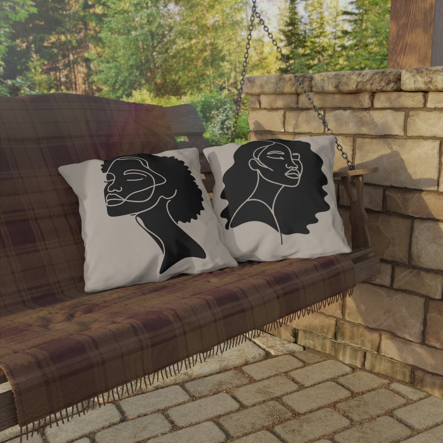 Portrait of Poise Outdoor Pillow - Afro Aura