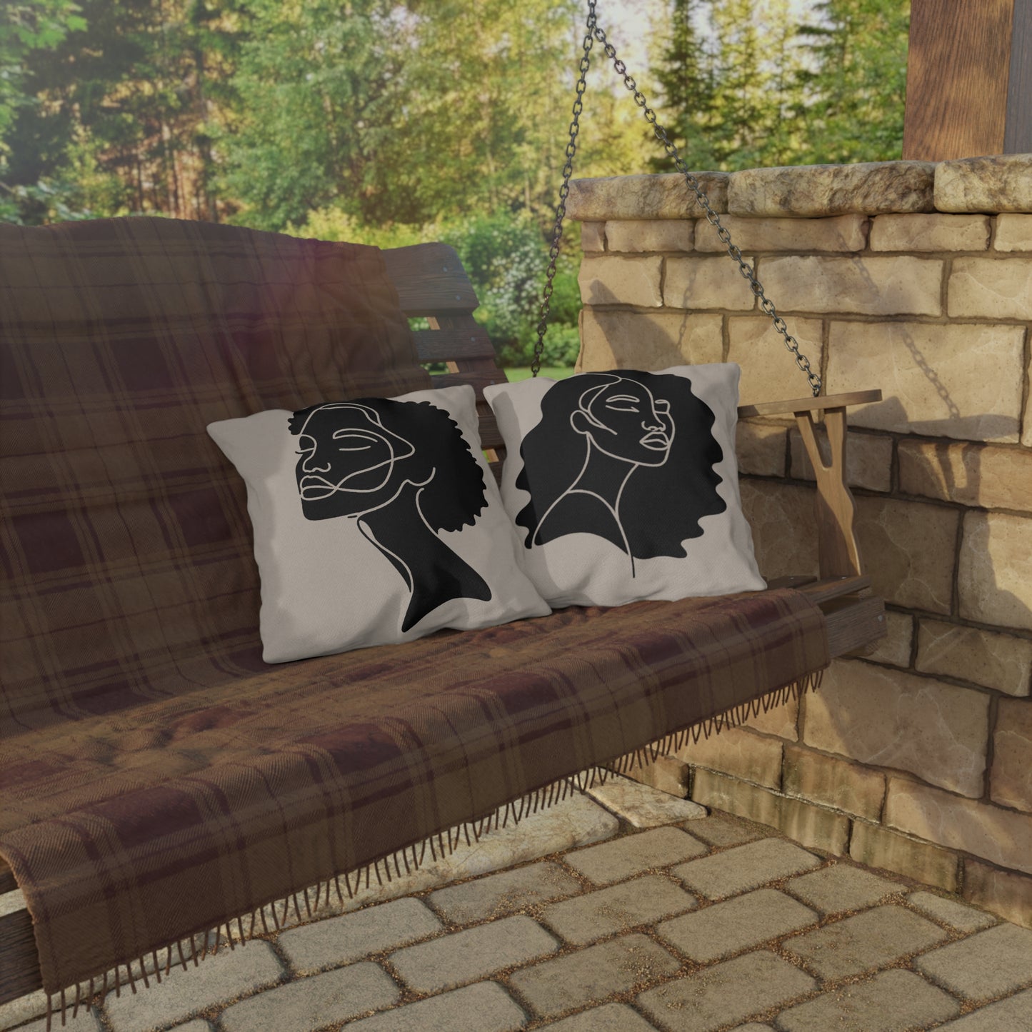 Portrait of Poise Outdoor Pillow - Afro Aura
