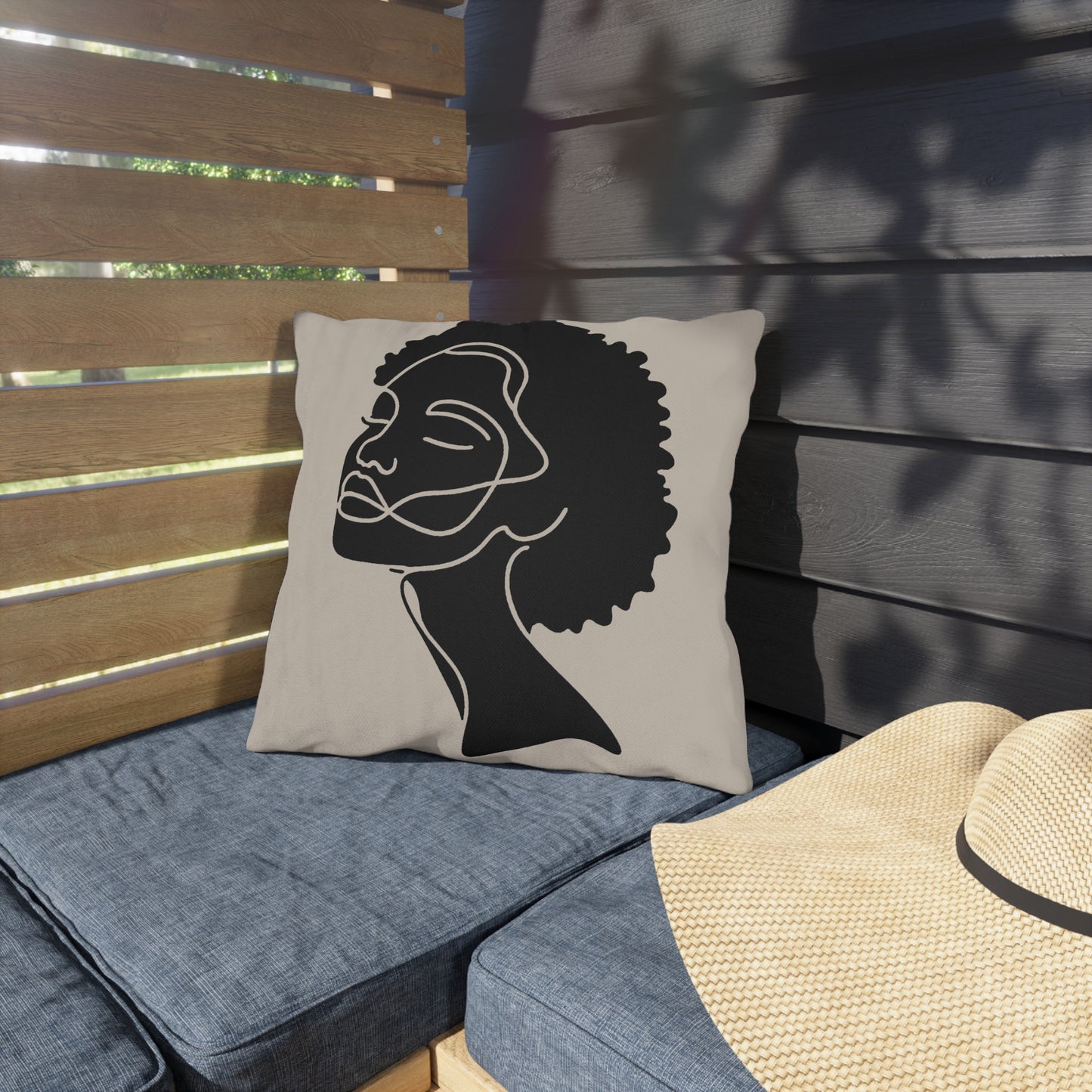 Portrait of Poise Outdoor Pillow - Afro Aura