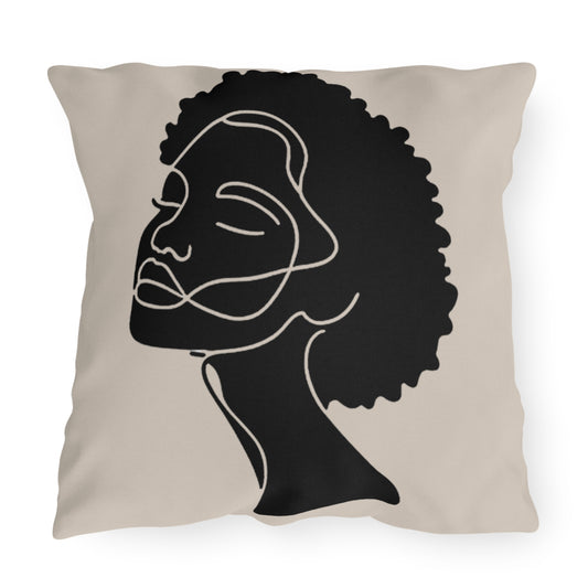Portrait of Poise Outdoor Pillow - Afro Aura